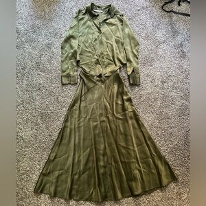 Zara Olive Green Satin Dress